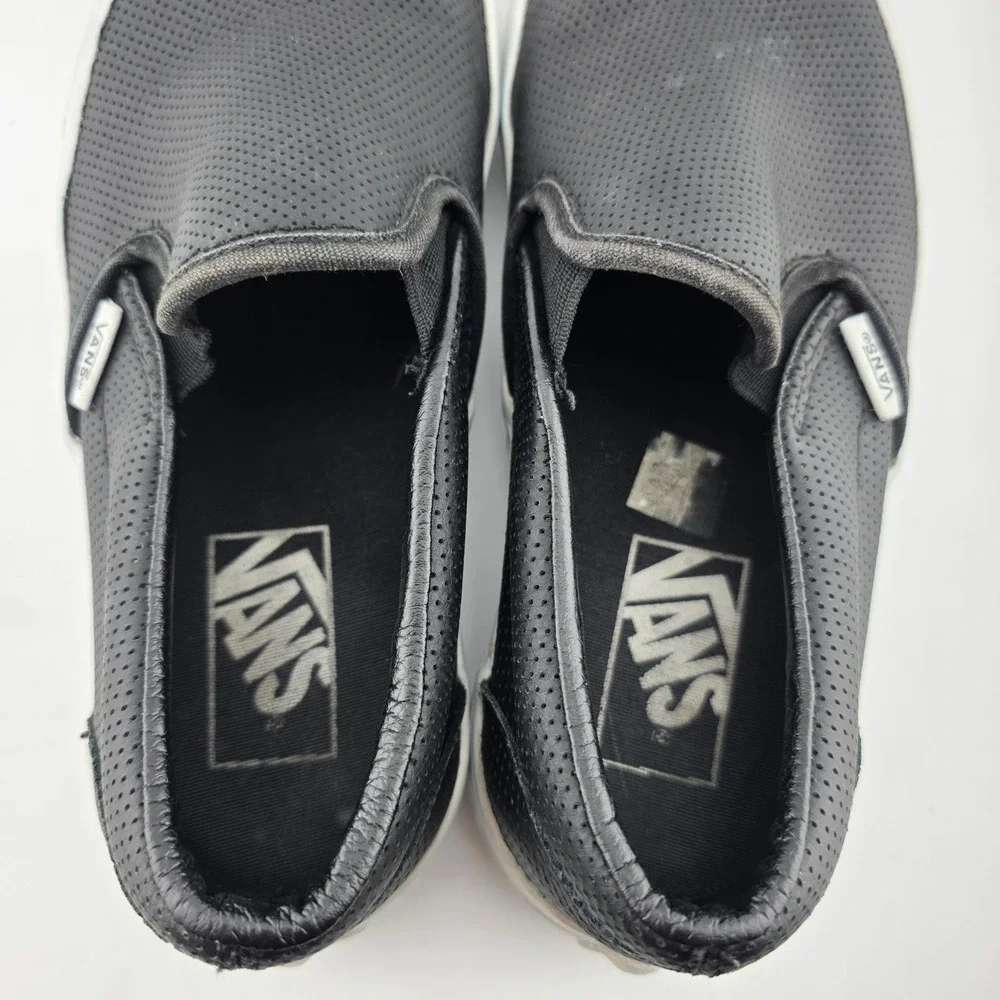 Vans Classic Slip-On Perforated Leather Sneakers Mens 5.5 Womens 7 Black Fair